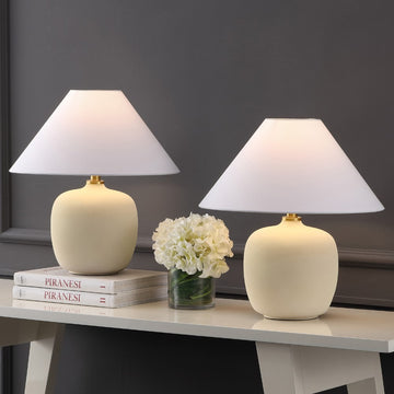 Delphi 18.25" Minimalist Scandinavian Resin/Iron LED Table Lamp - JONATHAN Y